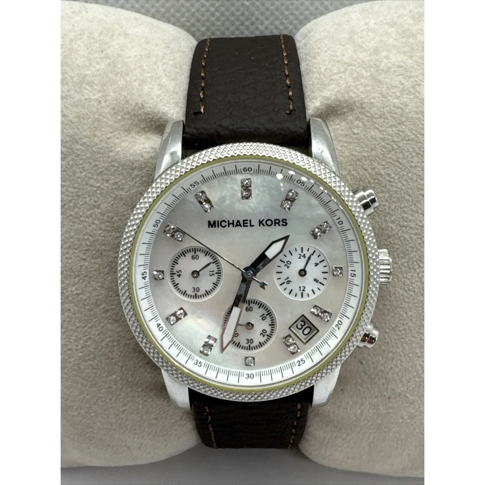 Michael Kors MK5020 Women's Black Leather Analog Dial Wrist Quartz Watch AEA040